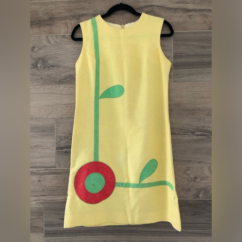 Vintage 60's Go-Go Dress Yellow w/ Flowers